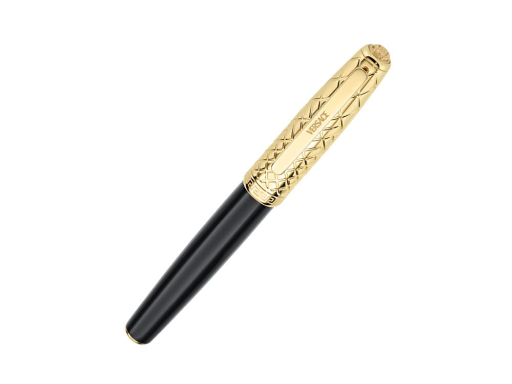 Versace Honos Rollerball pen, Resin, Black, Gold plated, VRTC00224
