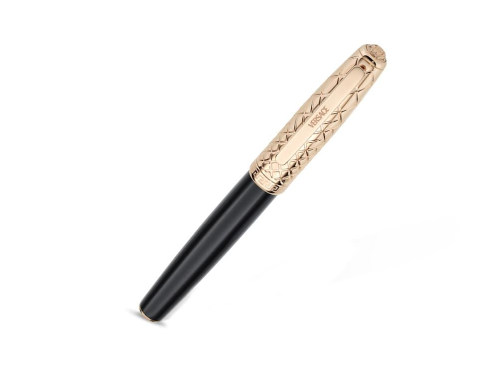 Versace Honos Rollerball pen, Resin, Black, Rose Gold PVD, VRTC00324