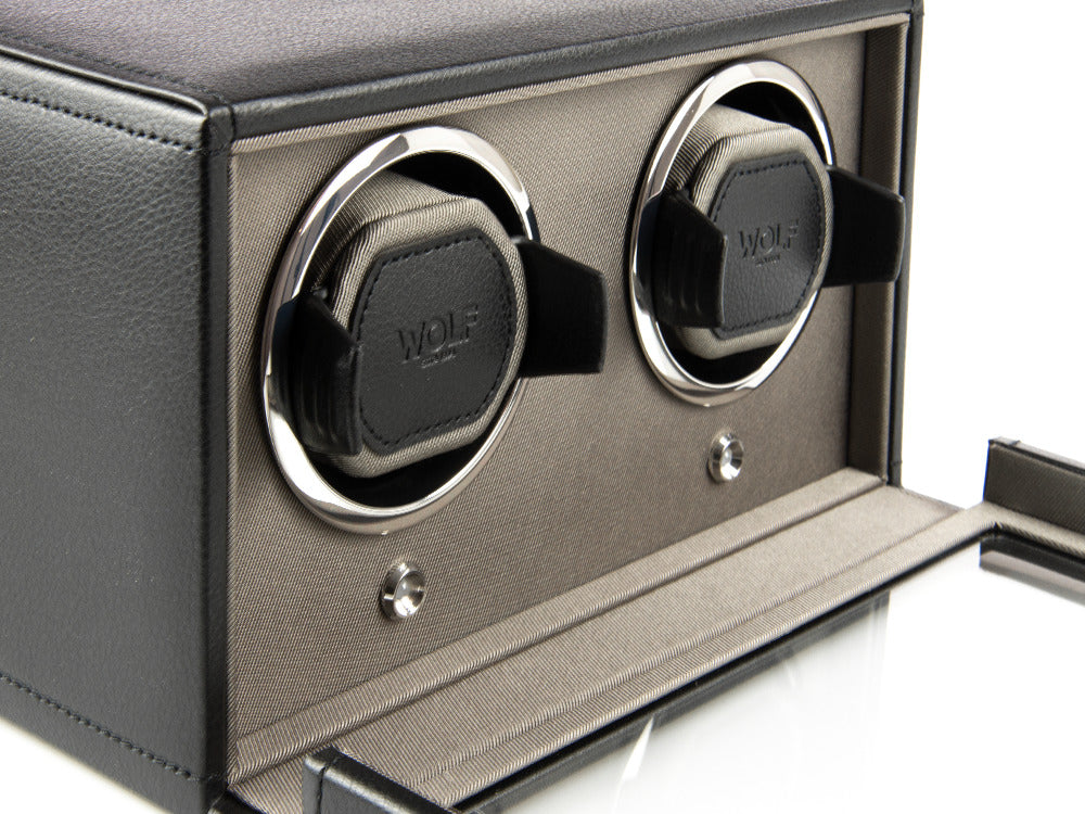 WOLF Cub Watch winder, 2 Watches, Black, Vegan Leather, 461203