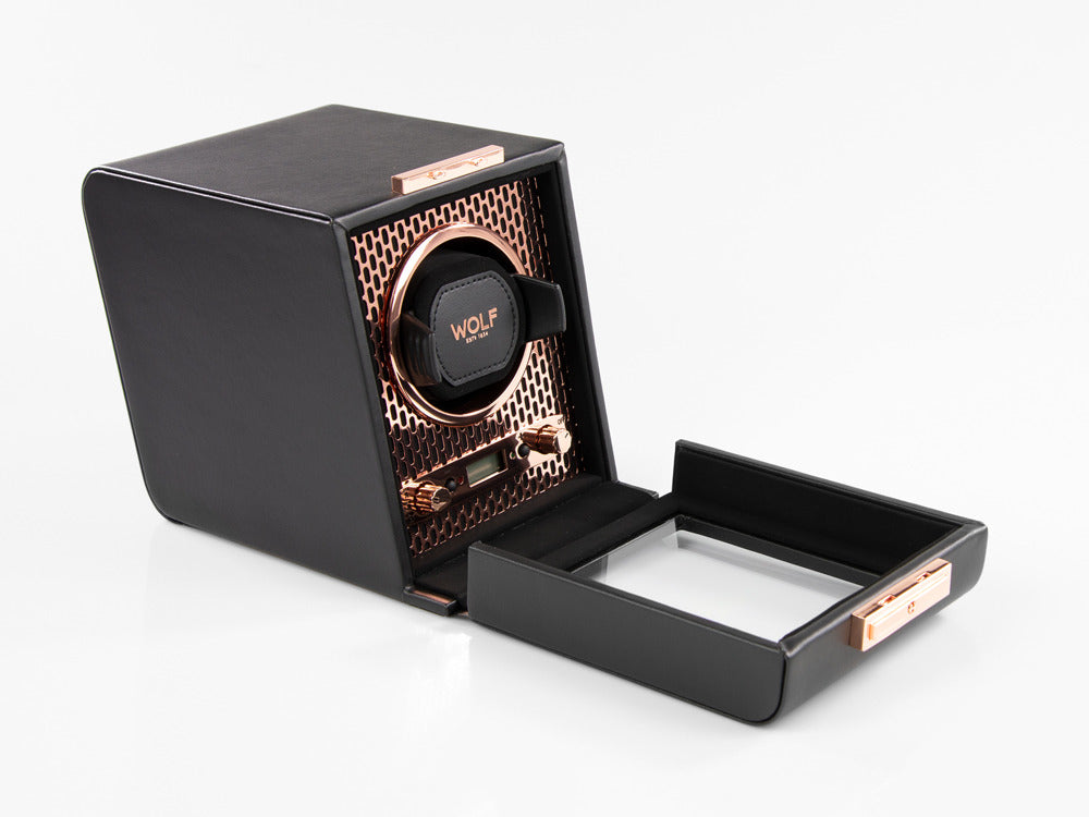 Watch winder, WOLF, Black, 1 Watch, Vegan Leather, 469116