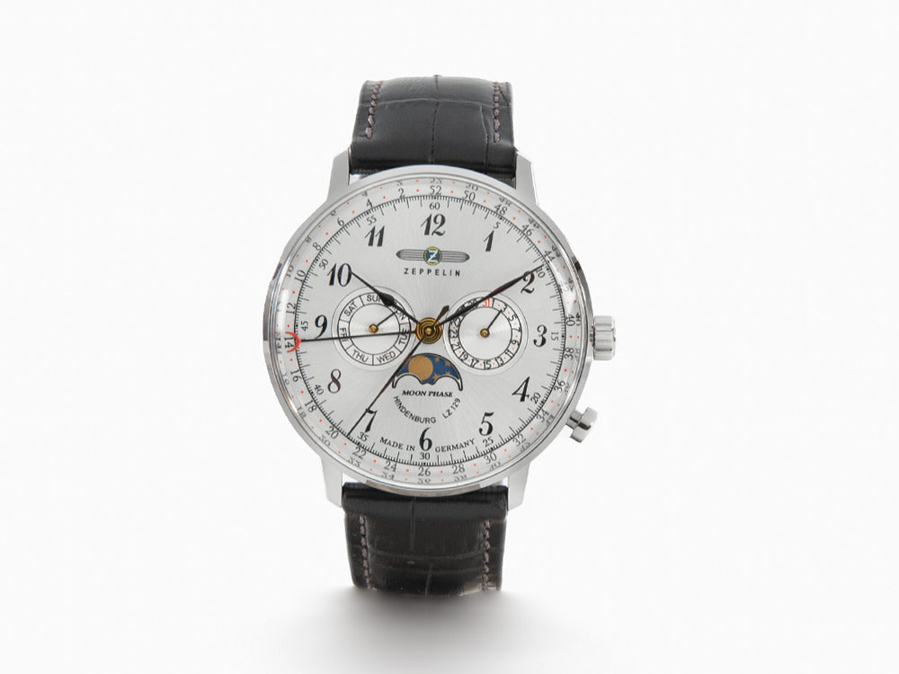 Zeppelin LZ 129 Hindenburg Moonphase Quartz Watch, Silver, 40 mm, 7036-1