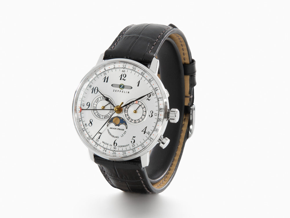 Zeppelin LZ 129 Hindenburg Moonphase Quartz Watch, Silver