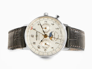 Zeppelin LZ 129 Hindenburg Moonphase Lady Quartz Watch, Silver, 36 mm, 7037-1