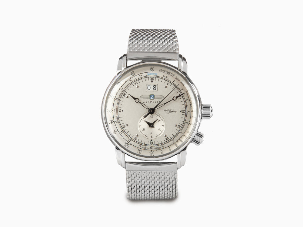 Zeppelin 100 Years Zeppelin Ed. 1 Quartz Watch, Silver, 42 mm, GMT, 7640M-1