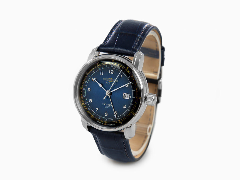 Zeppelin LZ129 Orologio Uomo Automatico | 7668-3 | Cinturino Pelle Vitiello Blu | Cassa Acciaio 42mm | 50m