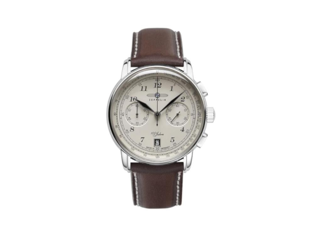 Zeppelin 100 Jahre Zeppelin Ed.2 Quartz Watch, Beige, 42 mm, Chrono, 7674-6