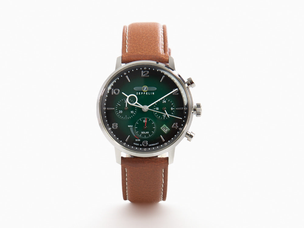 Zeppelin LZ 129 Hindenburg Quartz Watch, Green, 41 mm, Day, Leather, 8086-4n