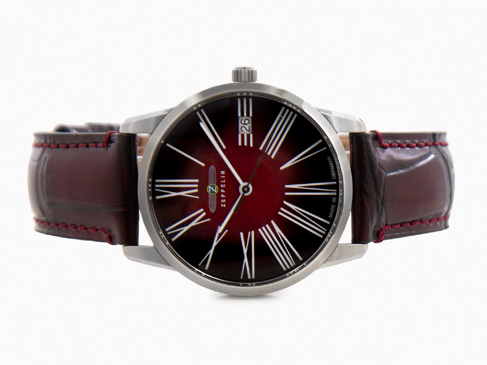 Zeppelin Flatline Lady Quartz Watch, Burgundy, 36 mm, 8345-5