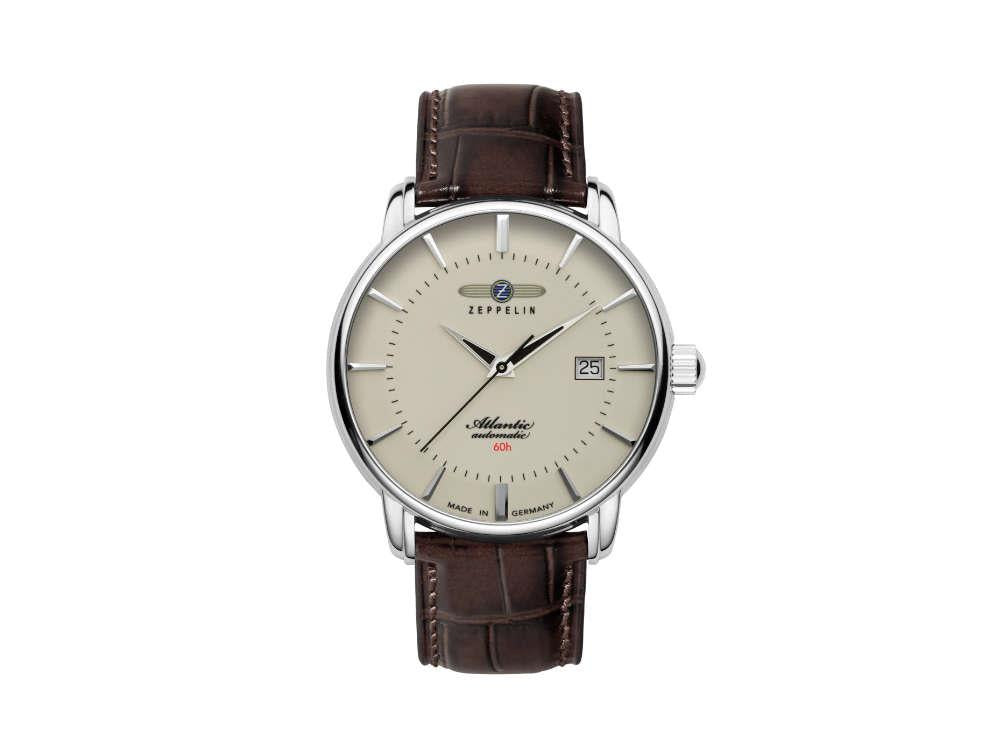 Zeppelin Atlantic Automatic Watch, Beige, 40 mm, Day, Leather strap, 8460-5