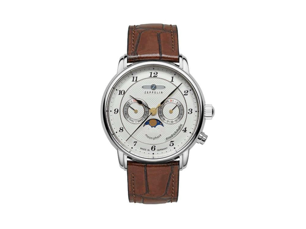 Zeppelin Friedrichshafen Moon Phase Quartz Watch, White, 40 mm, 8536-1
