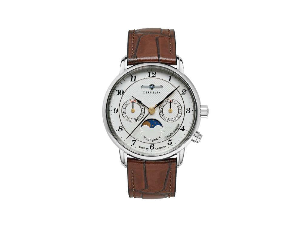 Zeppelin Friedrichshafen Moon Phase Quartz Watch, White, 36 mm, 8537-1