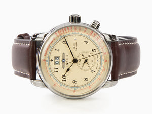 Zeppelin LZ126 Los Angeles Quartz Watch, Cream, 42 mm, GMT, Pulsemeter, 8644-5