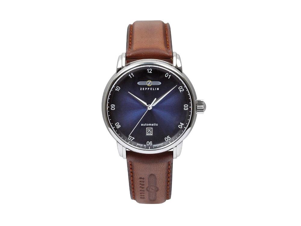 Zeppelin Captain Line Automatic Watch, Blue, 41 mm, Day, Leather strap, 8652-3