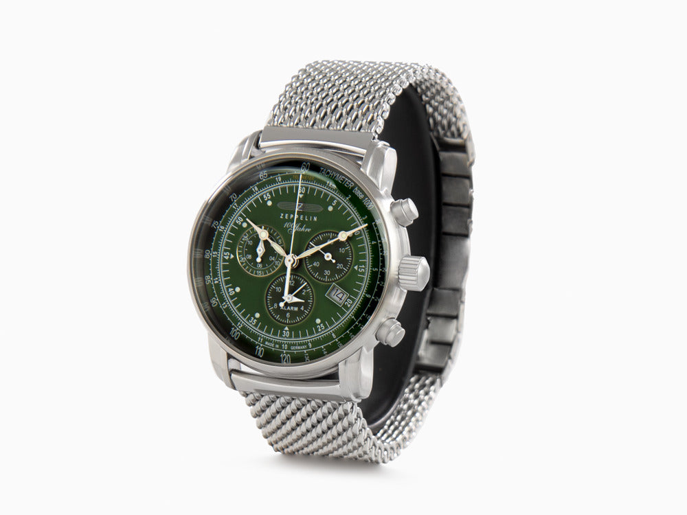 Zeppelin 100 Years Zeppelin Ed. 1 Quartz Watch, Green, 42 mm, Mesh, 8680M-4