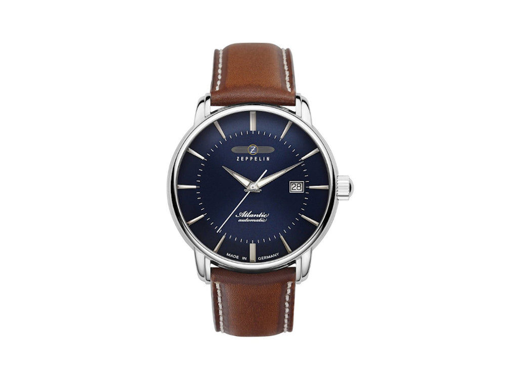 Zeppelin Atlantic Automatic Watch, Blue, 41 mm, Day, Leather strap, 8452-3