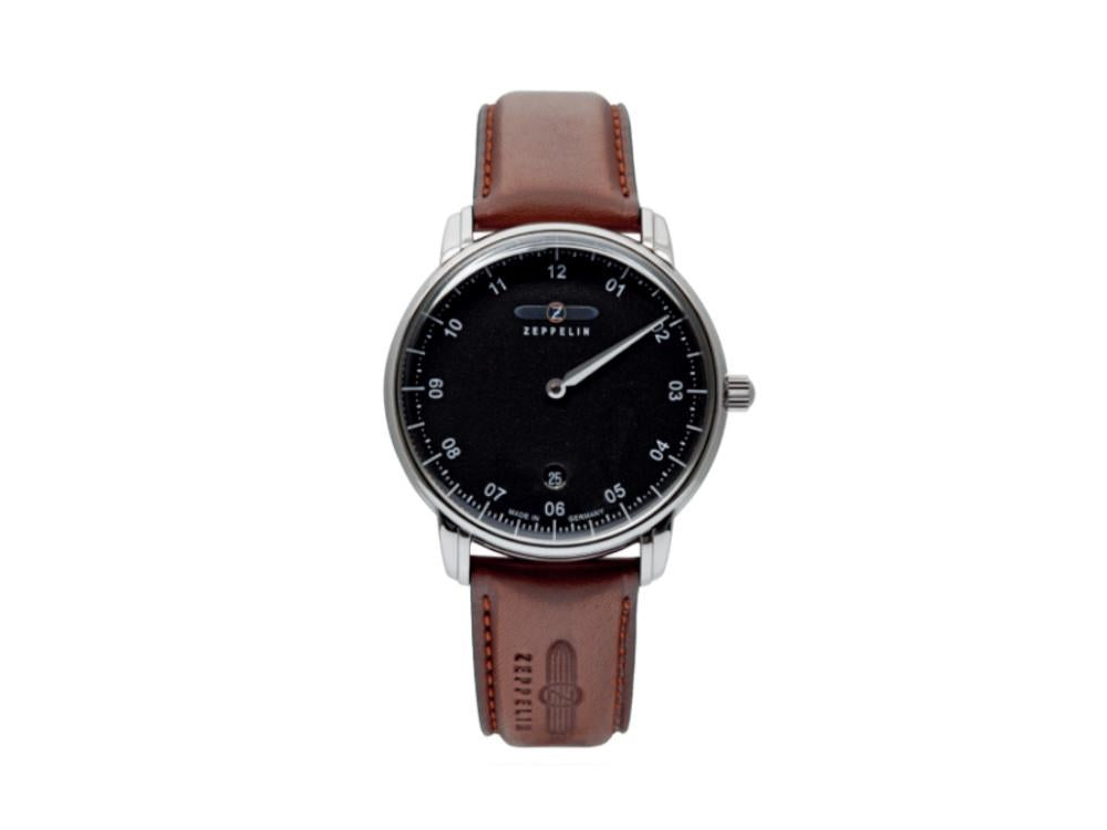 Zeppelin Captain Line Quartz Watch, Black, 41 mm, Day, Leather strap, 8642-2
