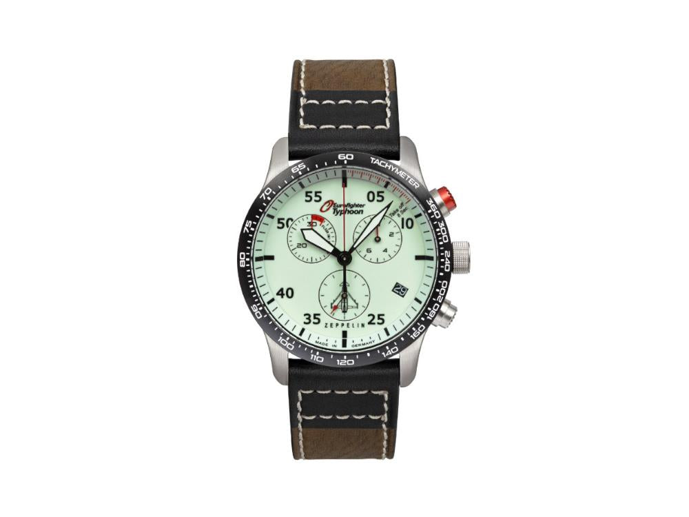 Zeppelin Eurofighter Quartz Watch, White, Day, Leather strap, 7298-5