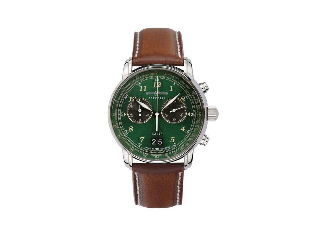 Zeppelin LZ 127 Graf Zeppelin Quartz Watch, Green, 40 mm, Chronograph, 8684-4