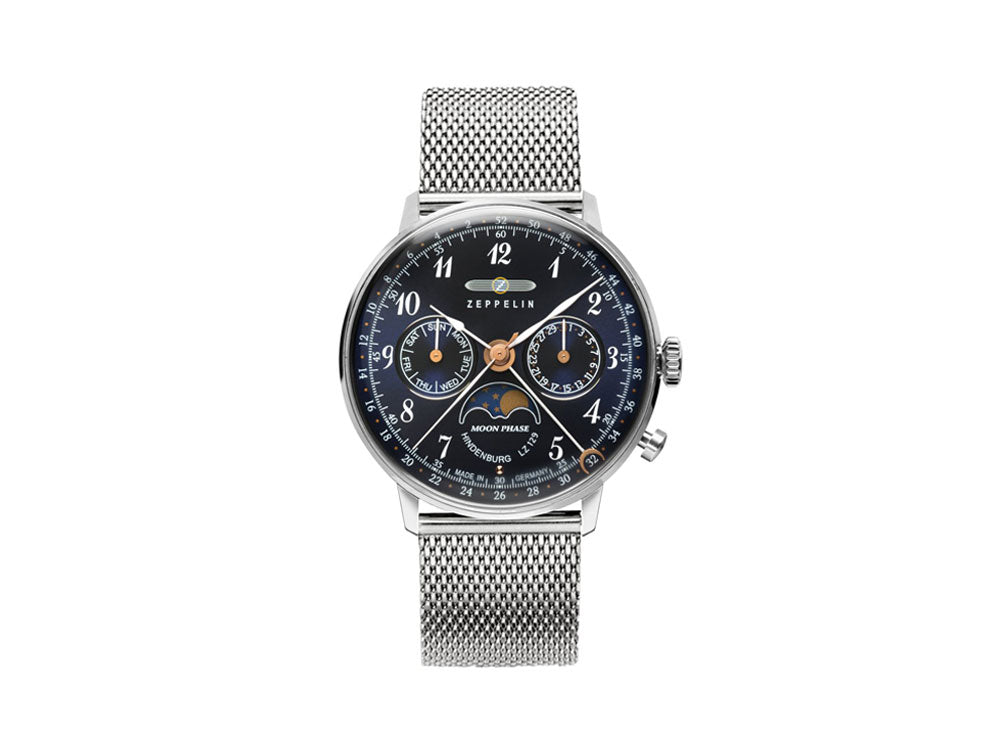 Zeppelin LZ 129 Hindenburg Moonphase Lady Quartz Watch, Blue, 36 mm, 7037M-3