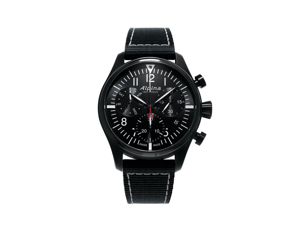 Alpina Startimer Pilot Chronograph Quartz Watch, PVD, 42 mm, Black, Day and date