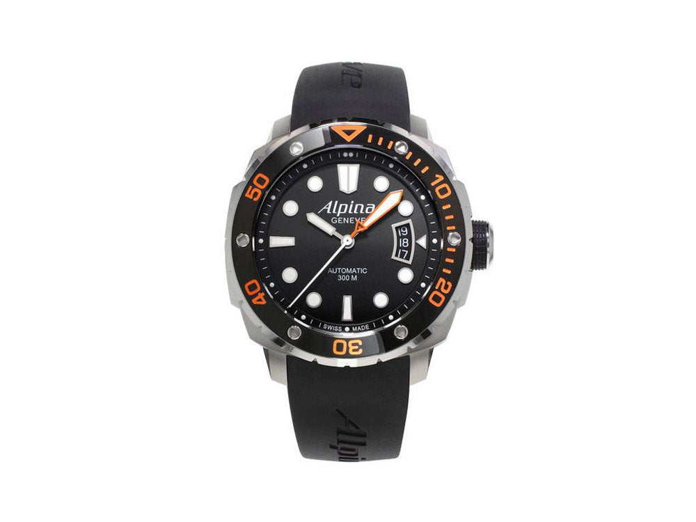 Alpina Seastrong Diver 300 Automatic Watch, Black and Orange, 44mm, 30 atm
