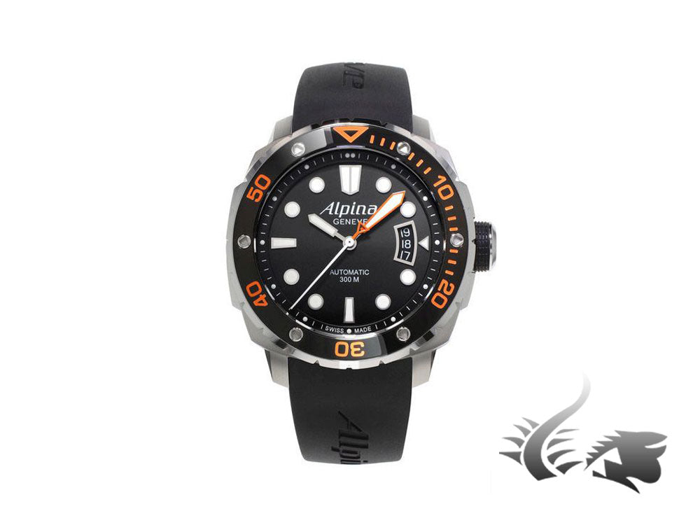 Alpina Seastrong Diver 300 Automatic Watch, Black and Orange, 44mm, 30 atm