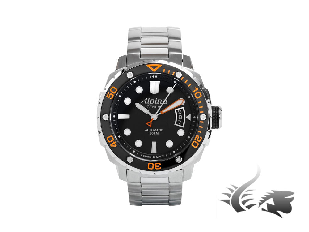 Alpina Seastrong Diver 300 Automatic Watch, Black/Orange, 44mm, 30 atm, Steel