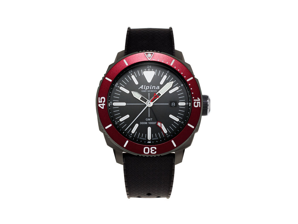 Alpina Seastrong Diver GMT Quartz Watch, Black, 44 mm, 30 atm, AL-247LGBRG4TV6