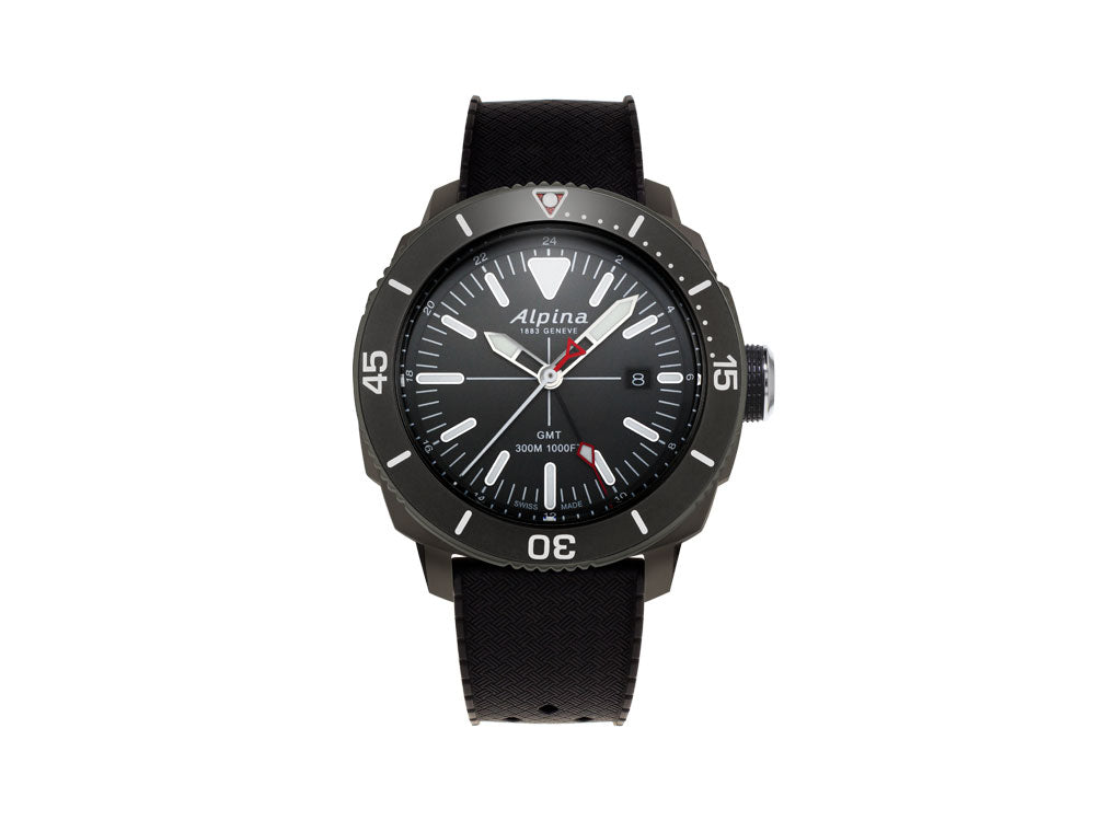 Alpina Seastrong Diver GMT Quartz Watch, Black, 44 mm, Day, AL-247LGG4TV6