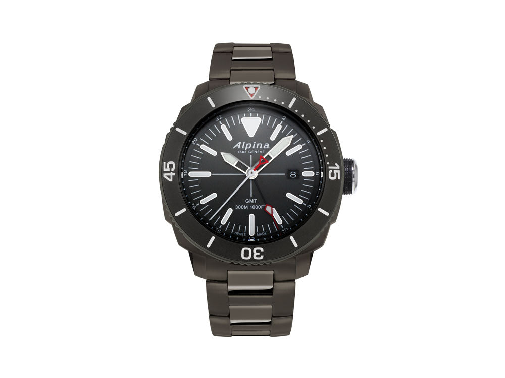 Alpina Seastrong Diver GMT Quartz Watch, Black, 44 mm, 30 atm, AL-247LGG4TV6B
