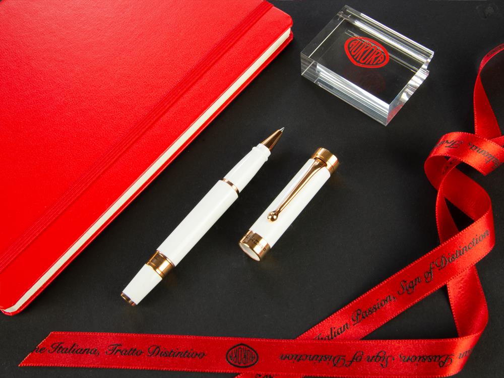 Aurora EDO Rollerball pen, Resin, Rose Gold PVD, White, 071-W