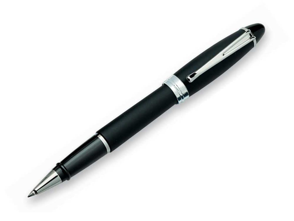 Aurora Roller Pen Ipsilon Satin  -  Black Resin & Chrome Trims  - B70N