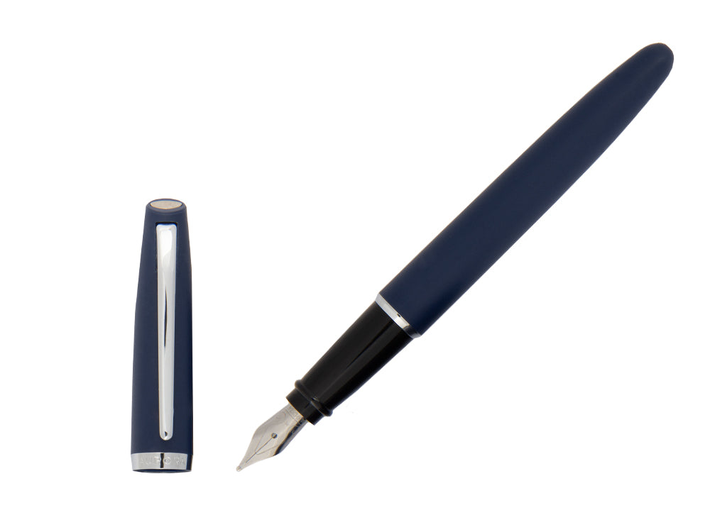 Aurora Style Fountain Pen, Blue Resin, Chrome trim, E20B