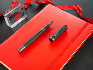 Aurora TU Full Metal Black Fountain Pen, Ruthenium trim, Black, T10-RN