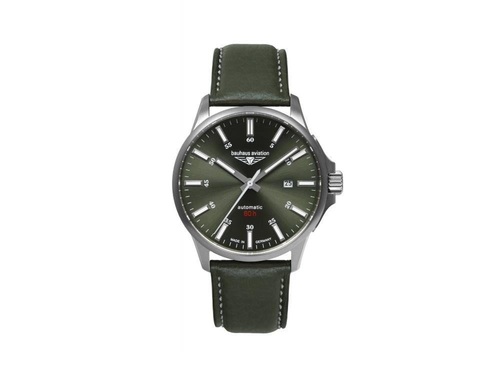 Bauhaus Aviation Automatic Watch, Titanium, Green, 42 mm, Miyota 8315, 2864-4