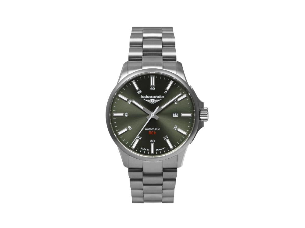 Bauhaus Aviation Automatic Watch, Titanium, Green, 42 mm, Miyota 8315, 2864M-4