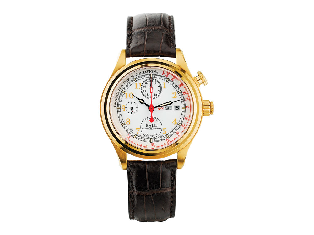 Ball Trainmaster Doctor's Chronograph Watch, White, Crocodile band, Lim.Edition