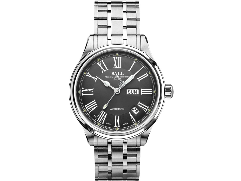 Ball Trainmaster Roman Watch, Ball RR1102, Grey, Steel bracelet
