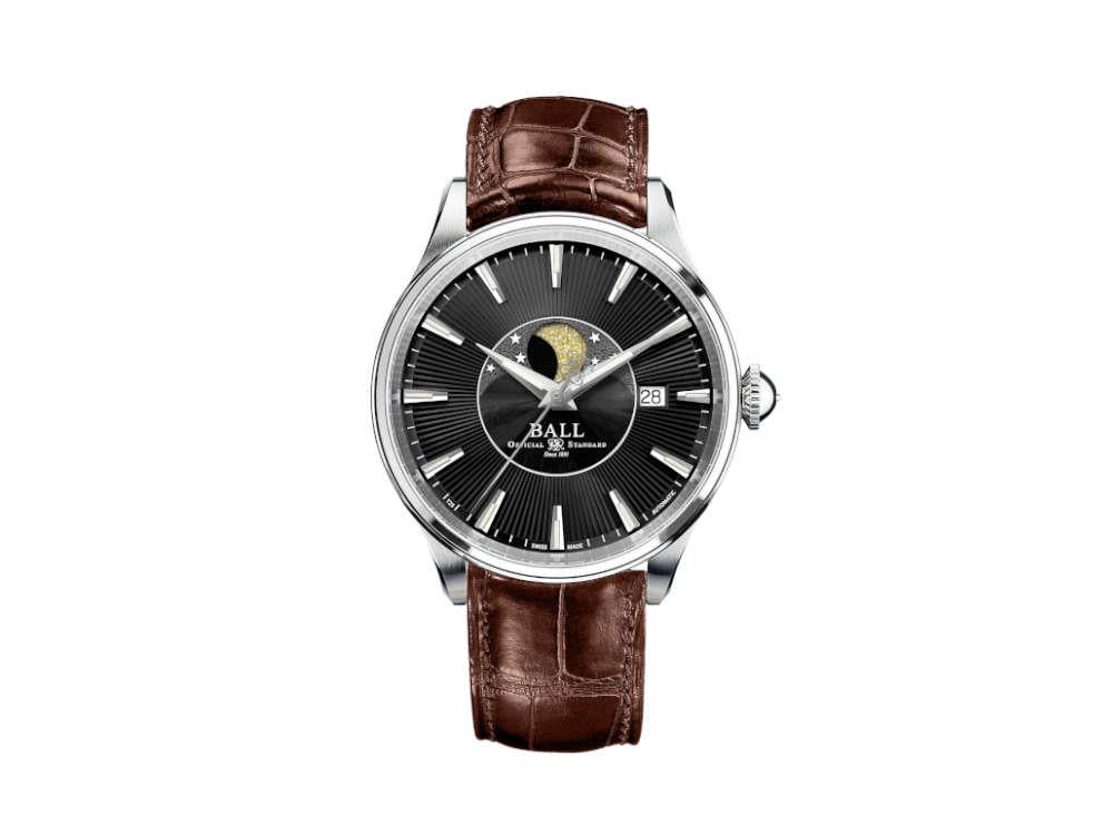 Ball Trainmaster Moon Phase Watch, Ball RR1801, Black, NM3082D-LLFJ-BK, Foldover