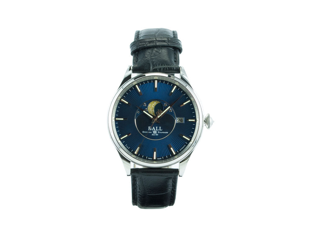 Ball Trainmaster Moon Phase Watch, Ball RR1801, Blue, NM3082D-LLFJ-BE, Foldover