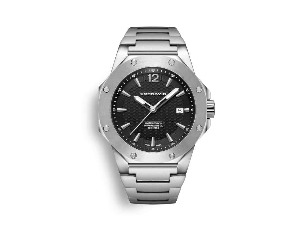 Cornavin Downtown 3-H Quartz Watch, 41 mm, Black, Steel bracelet, CO2021-2031