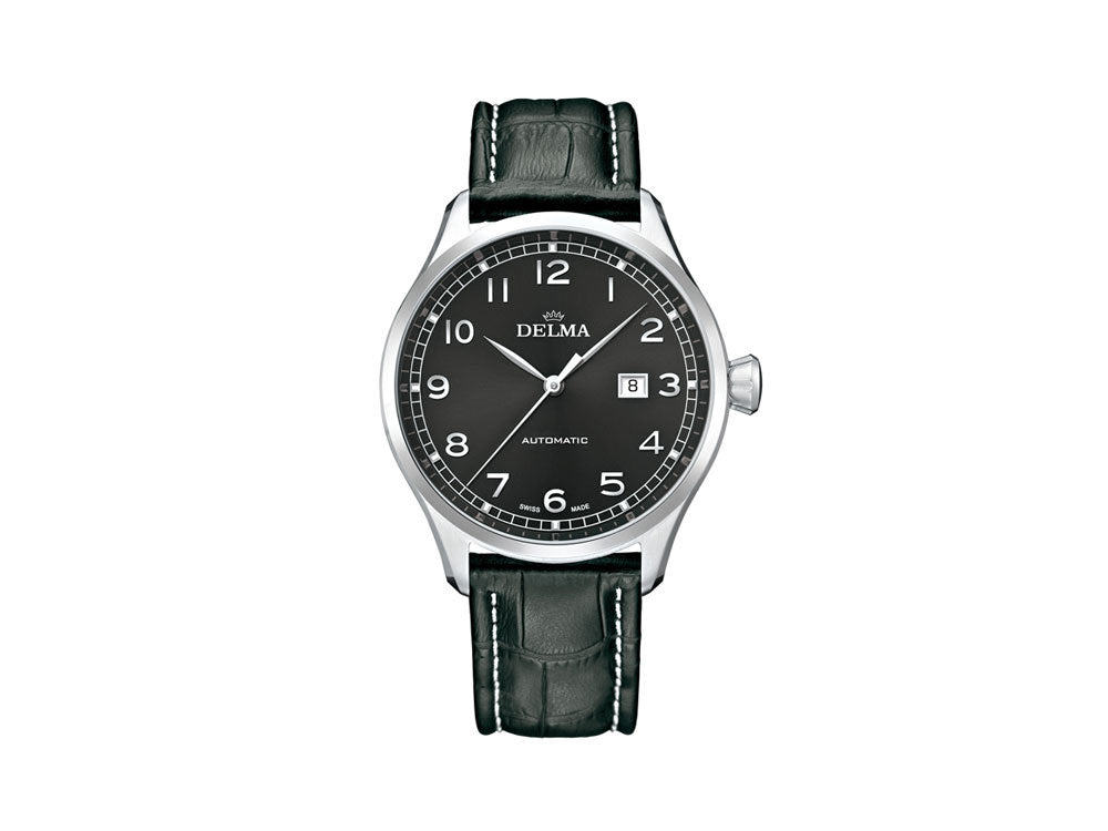Delma Aero Pioneer Automatic Watch, Black, 45 mm, Leather strap, 41601.570.6.032
