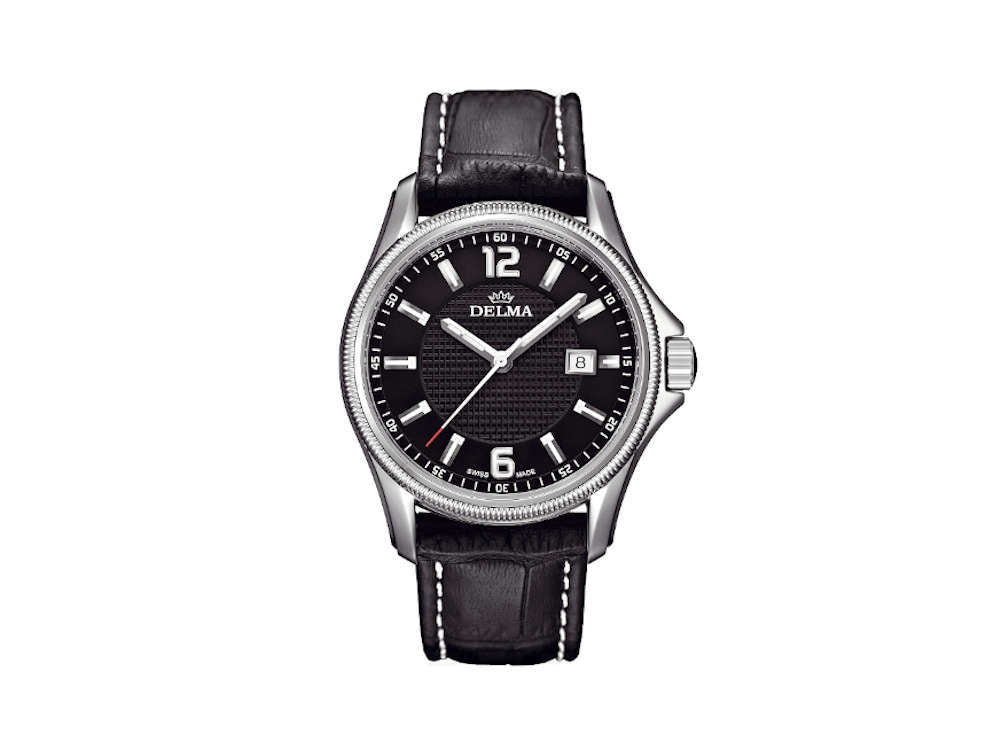 Delma San Marino Dress Quartz Watch, Black, 42 mm, Leather, 41601.604.6.034