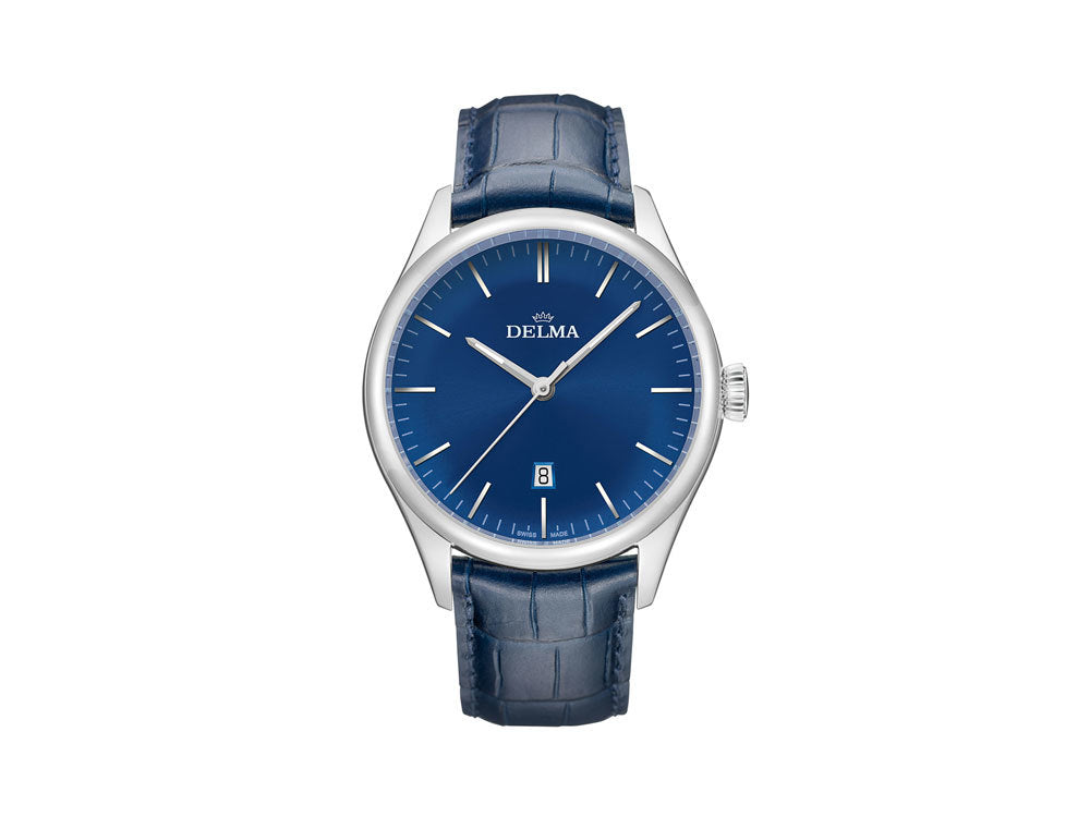 Delma Dress Heritage Quartz Watch, Blue, 43 mm, Leather strap, 41601.686.6.041