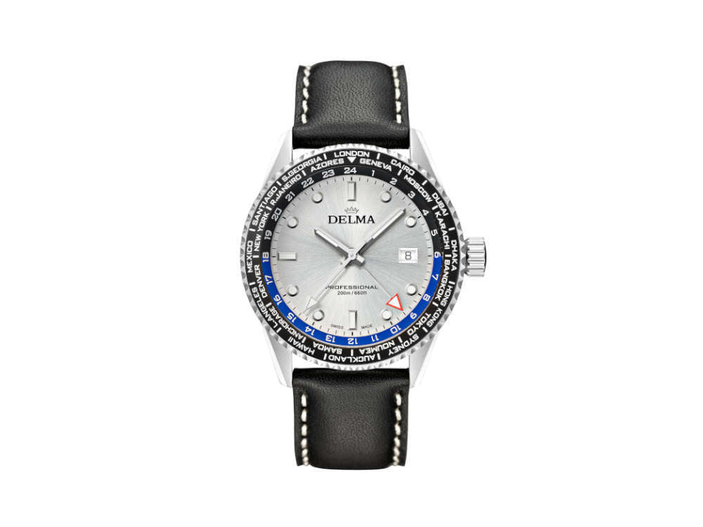Delma Diver Cayman Worldtimer Quartz Watch, Silver, 42 mm, 41601.712.6.061