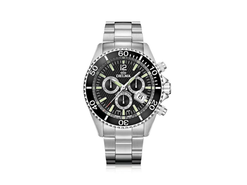 Delma Diver Santiago Quartz Watch, Black, 43 mm, Chrono, 41701.564.6.038