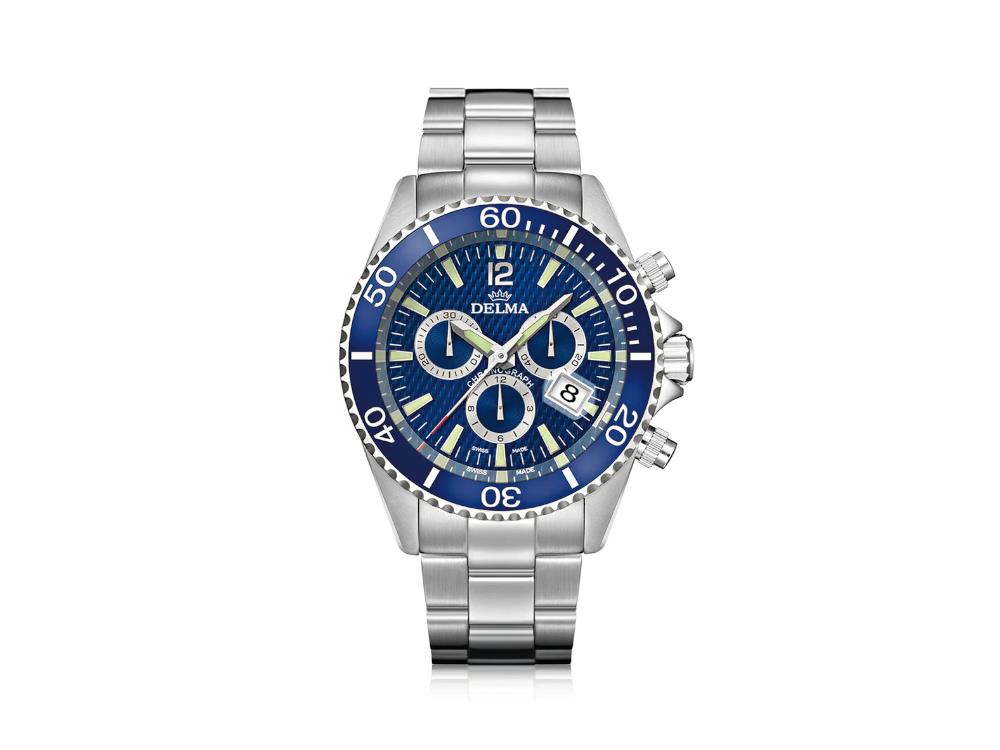 Delma Diver Santiago Chronograph Quartz Watch, Blue, 43 mm, 41701.564.6.048