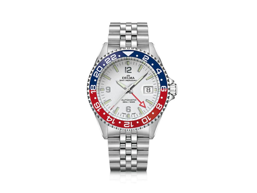 Delma Diver Santiago GMT Meridian Automatic Watch, White, 43 mm, 41702.756.6P014