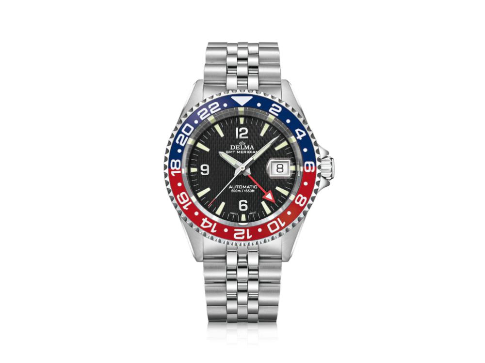 Delma Diver Santiago GMT Meridian Automatic Watch, Black, 43 mm, 41702.756.6P034
