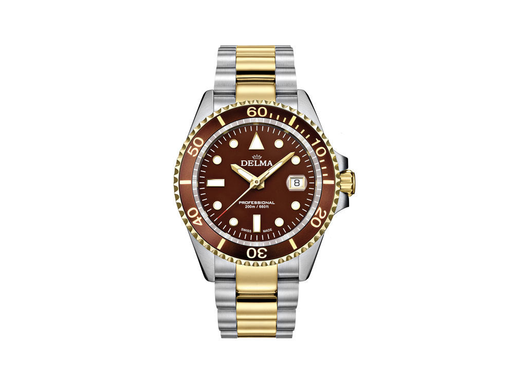 Delma Diver Commodore Quartz Watch, Brown, 43 mm, 20 atm, 52701.692.6.101
